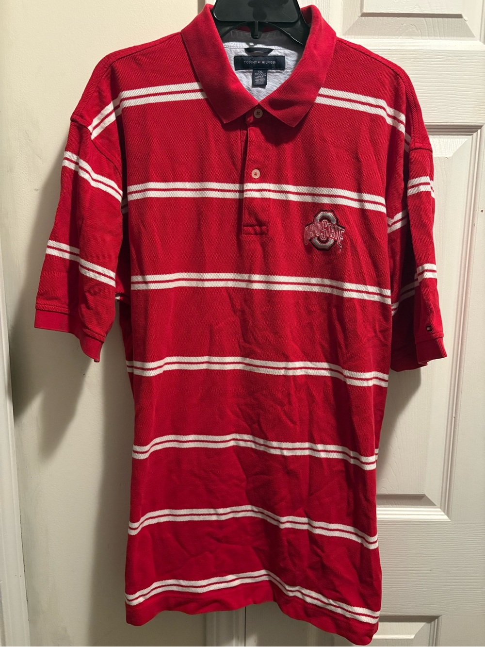 Ohio State Buckeye & Tommy Hilfiger collab Red & White Large Strips Polo Shirt